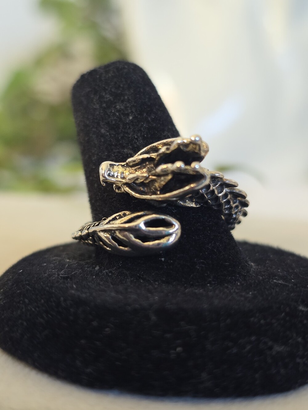 Silver Dragon Wrap Ring Sculpted Mythical Serpent Biker Statement Ring Sz 8 9
